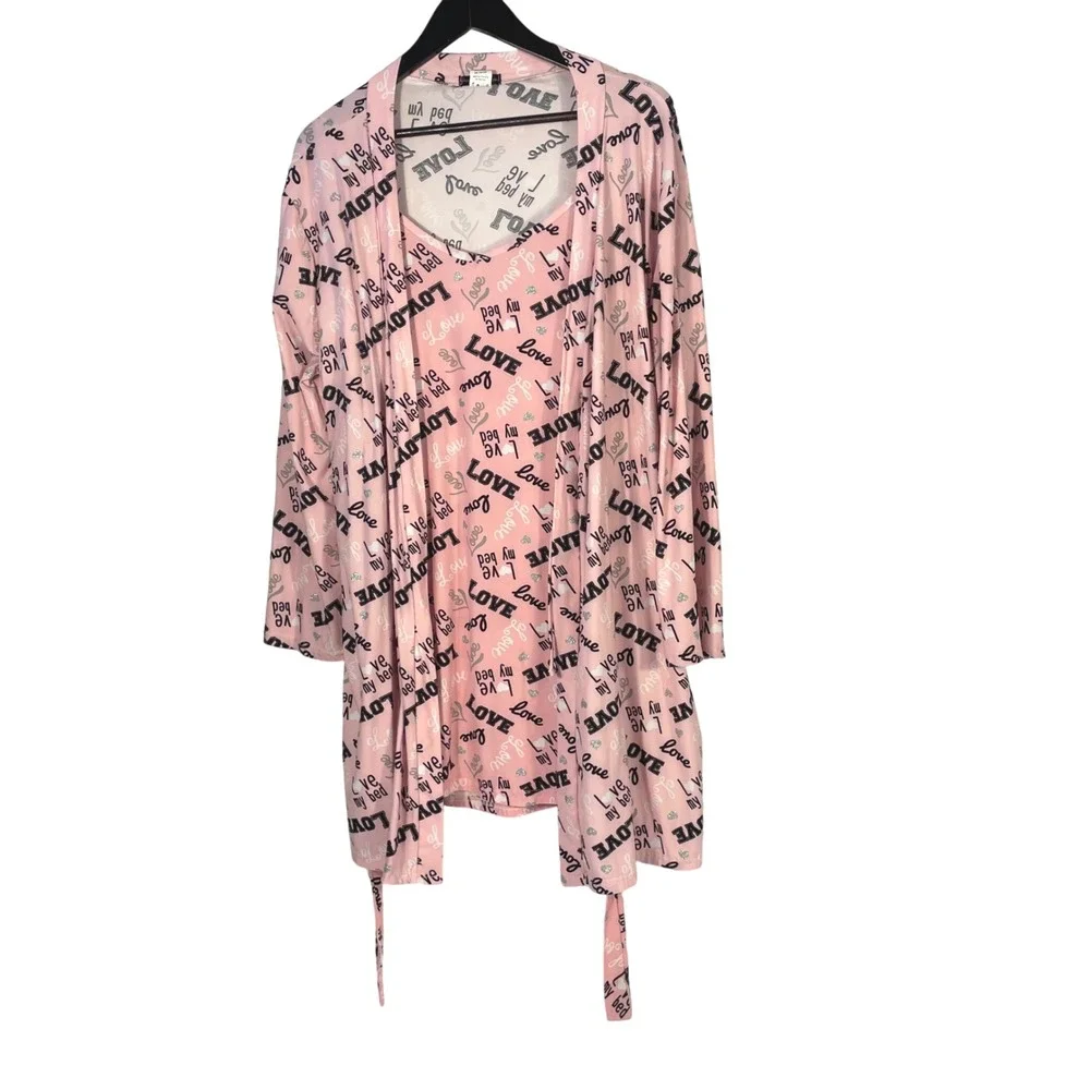 Grumpy & Gorgeous Pajama Nightgown & Robe Set Pink Love Print Size L Gown M Robe